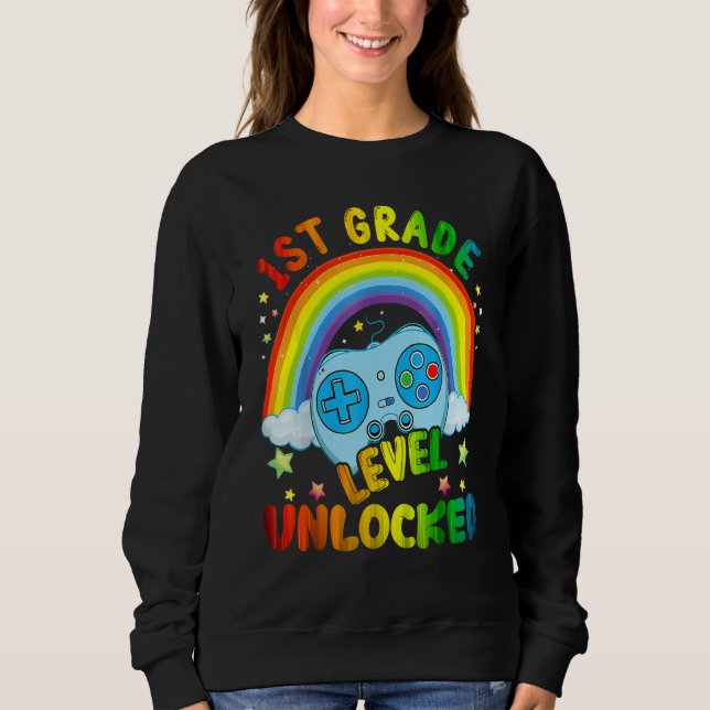 1st Grade Level Unlocked Rainbow Back To School Bo Sweatshirt (Front)