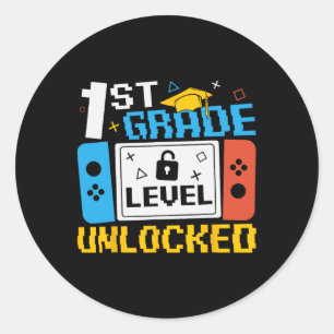1st Grade Level Unlocked Video Game Back To School Classic Round Sticker