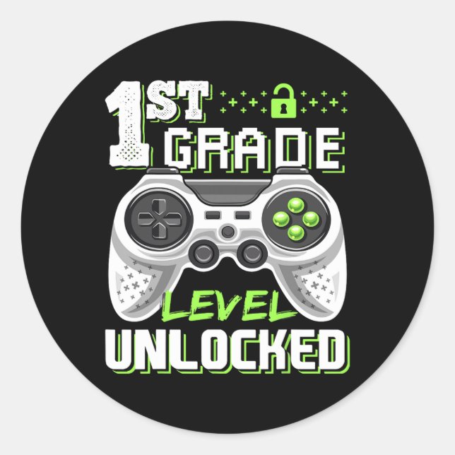 1st Grade Level Unlocked Video Game Back To School Classic Round Sticker (Front)