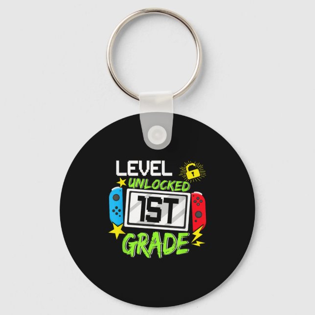 1st Grade Level Unlocked Video Game Back To School Key Ring (Front)
