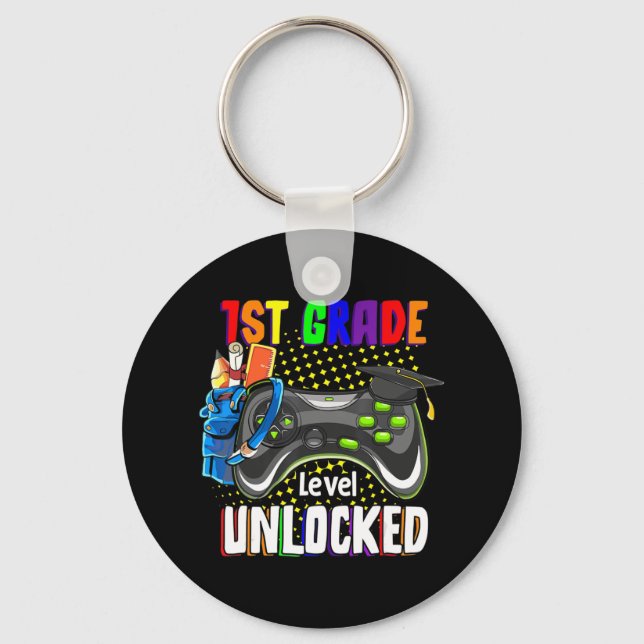 1st Grade Level Unlocked Video Game Back To School Key Ring (Front)