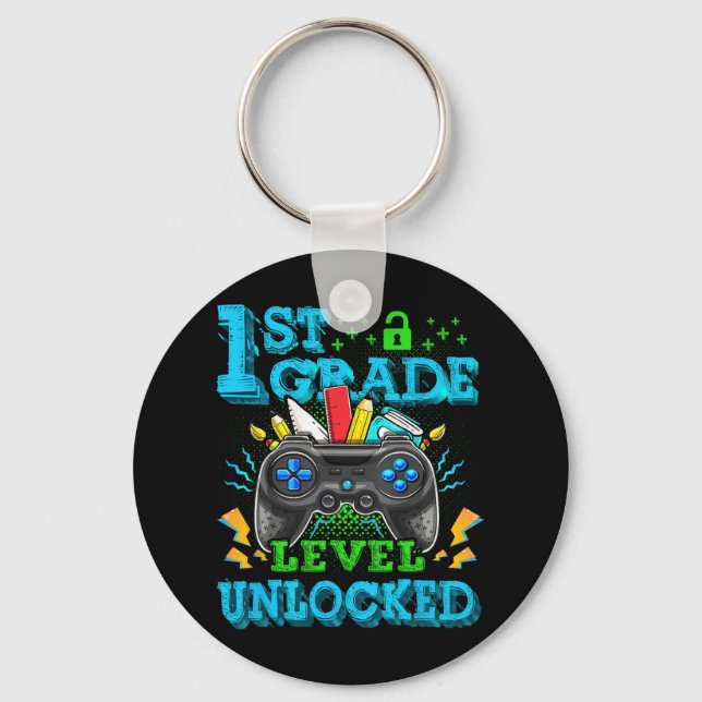 1st Grade Level Unlocked Video Game Back To School Key Ring (Front)