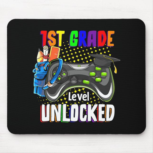 1st Grade Level Unlocked Video Game Back To School Mouse Pad (Front)
