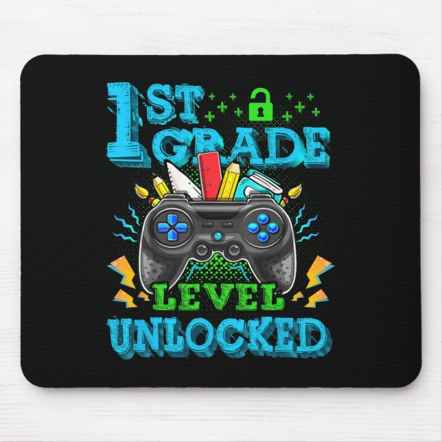 1st Grade Level Unlocked Video Game Back To School Mouse Pad (Front)