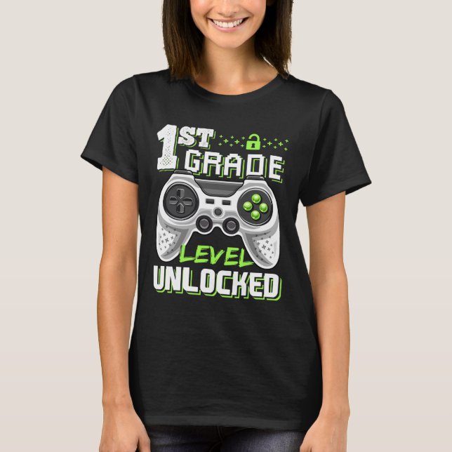 1st Grade Level Unlocked Video Game Back To School T-Shirt (Front)