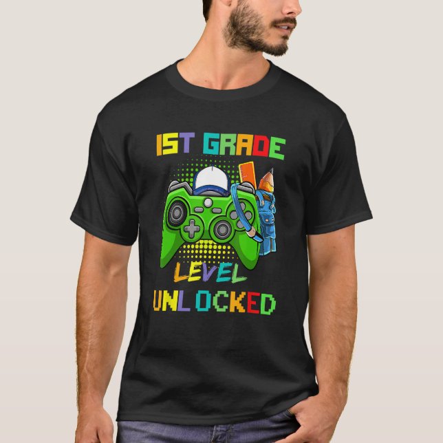 1st Grade Level Unlocked Video Game Back to School T-Shirt (Front)