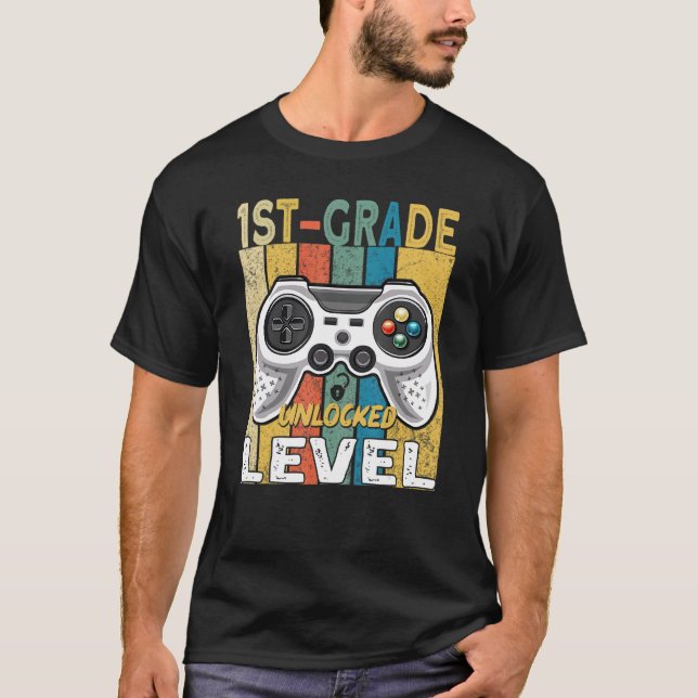 1st Grade Level Unlocked Video Game Back To School T-Shirt (Front)