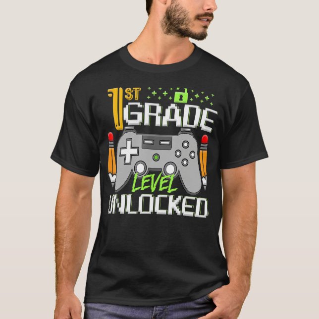 1st Grade Level Unlocked Video Game Back to School T-Shirt (Front)