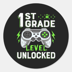 1st Grade Level Unlocked Video Game Byck To School Classic Round Sticker