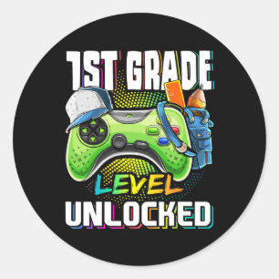 1st Grade Level Unlocked Video Game Ck To School B Classic Round Sticker