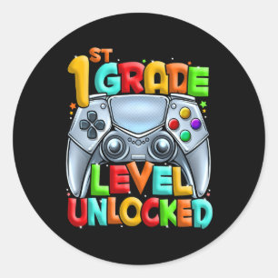 1st Grade Level Unlocked Video Gamer Back To Schoo Classic Round Sticker