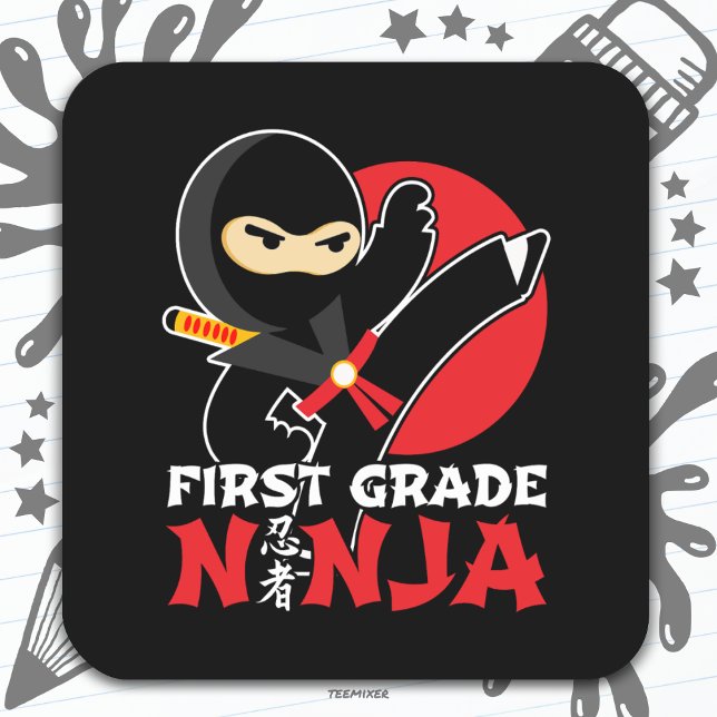 1st Grade Ninja Kick First Day Back To School Square Sticker (Creator Uploaded)