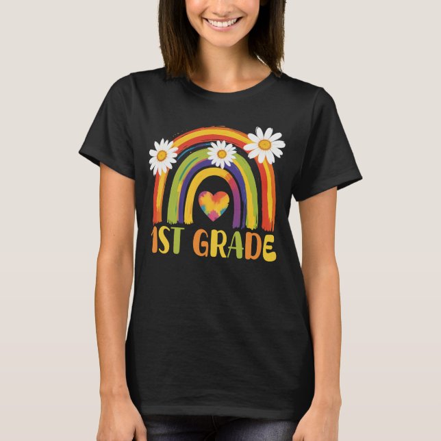 1st Grade Rainbow Back to School Teacher T-Shirt (Front)