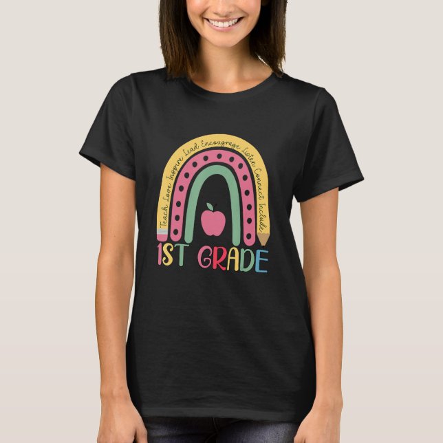 1st Grade Rainbow Team First Grade Teacher Boho Ra T-Shirt (Front)