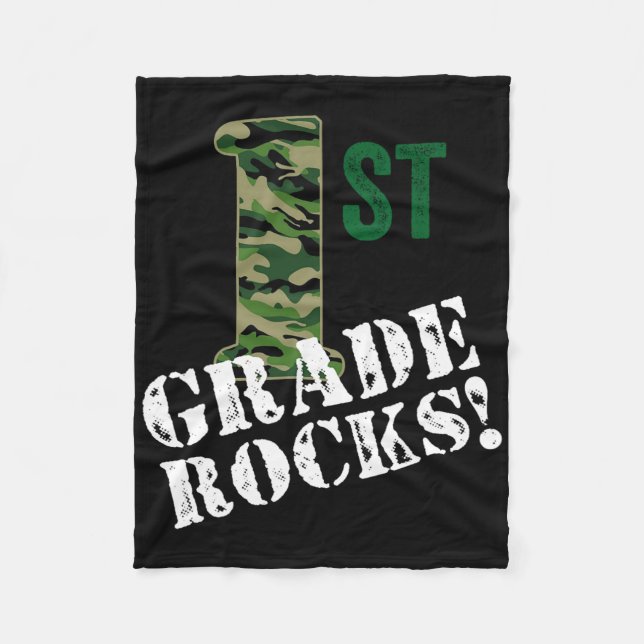 1st Grade Rocks Camo First Grader Back To School C Fleece Blanket (Front)