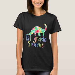 1st Grade Saurus Floral Dinosaur T-Shirt