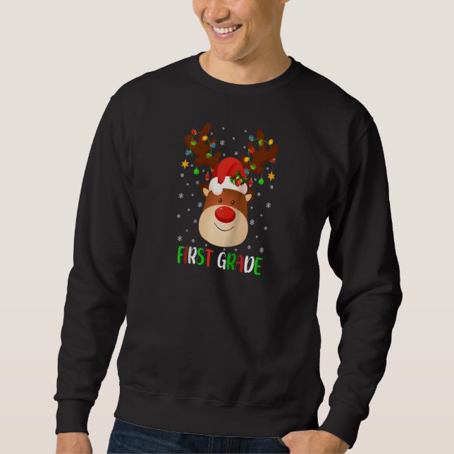 1st Grade Squad Plaid Reindeer Santa Hat Raglan Sweatshirt (Front)