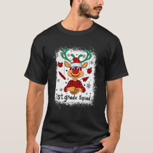 1st Grade Squad Plaid Reindeer Santa Hat Teacher C T-Shirt