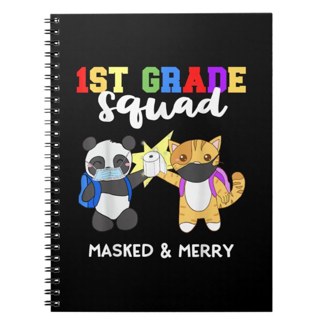 1st Grade Squad Quarantine Panda Kitty Funny Mask Notebook (Front)