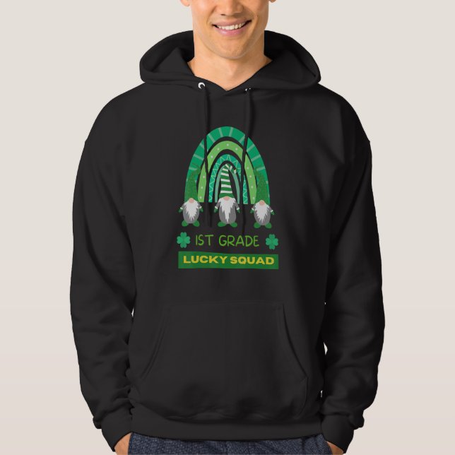 1st Grade Squad Rainbow Gnome Happy St Patricks Da Hoodie (Front)