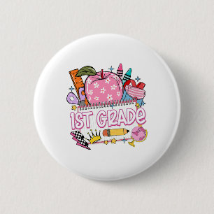 1st Grade Teacher Back To School Apple Notebook Re 6 Cm Round Badge