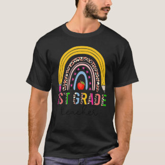 1st Grade Teacher Back To School Rainbow Leopard T T-Shirt