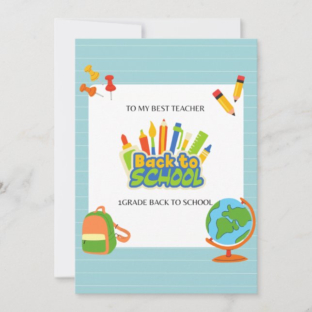 1st Grade Teacher Happy First Day To School  Thank You Card (Front)