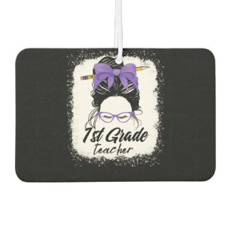 1st grade teacher messy bun women purple car air freshener