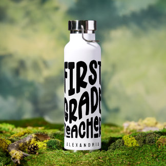 1st Grade Teacher Minimalist Text Water Bottle