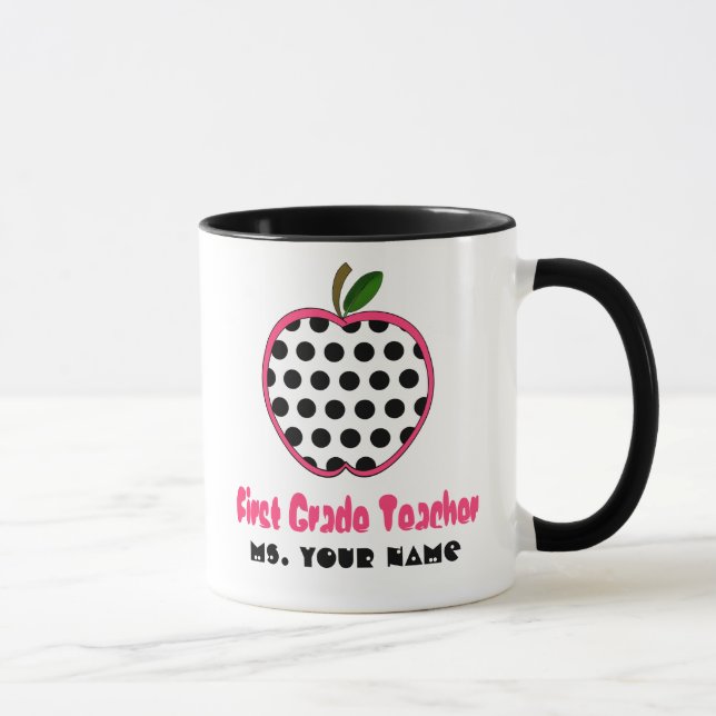 1st Grade Teacher Mug - Polka Dot Apple (Right)