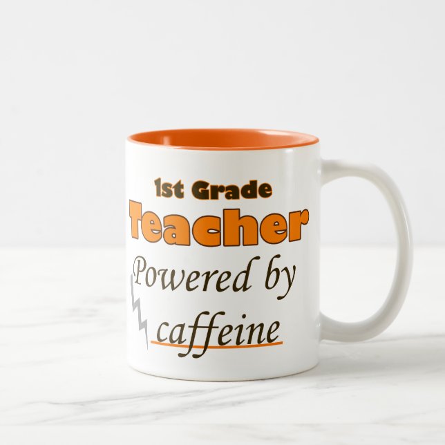 1st Grade Teacher Powered by caffeine Two-Tone Coffee Mug (Right)