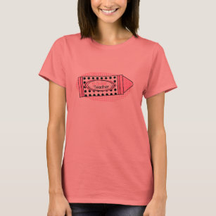 1st Grade Teacher Shirt- Pink Polka Dot Crayon T-Shirt