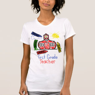1st Grade Teacher T Shirt - Schoolhouse & Crayons