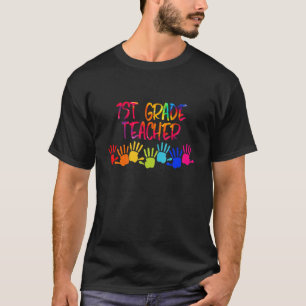 1st Grade Teacher Tie dye Hand 70s Outfit For Teac T-Shirt
