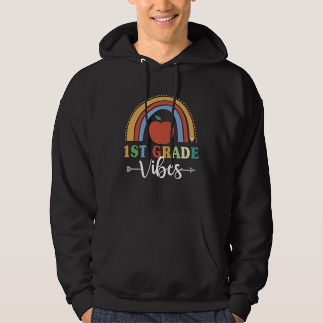 1st Grade Teacher Vibes Rainbow Instructor Educato Hoodie (Front)