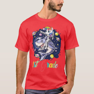 1st Grade Unicorn Astronaut With A Shark In Space T-Shirt
