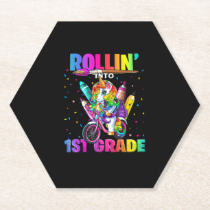 1st Grade Unicorn Back to School First Day of Scho Paper Coaster