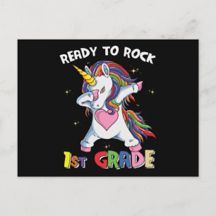1st Grade Unicorn Back to School Ready Rock Kids Postcard