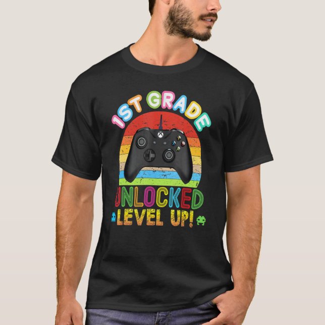 1st Grade Unlocked Level Up Video Game Console Bac T-Shirt (Front)