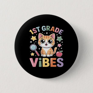 1st Grade Vibes Back To School Cute Cat For Girls 6 Cm Round Badge