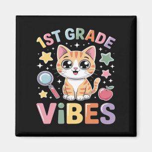 1st Grade Vibes Back To School Cute Cat For Girls Magnet