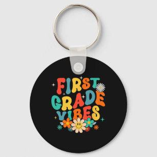 1st Grade Vibes Ck To School Retro First Grade Tea Key Ring