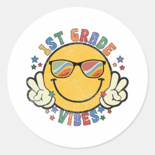 1st Grade Vibes Happy Face Smile Gift Back To Scho Classic Round Sticker
