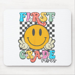 1st Grade Vibes Retro Smile Face Teacher Kids Back Mouse Pad
