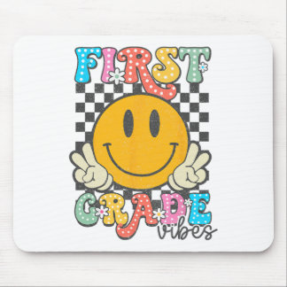 1st Grade Vibes Retro Smile Face Teacher Kids Back Mouse Pad