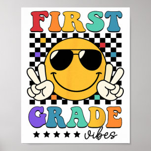 1st Grade Vibes Smile Face Back To School Girls Fi Poster