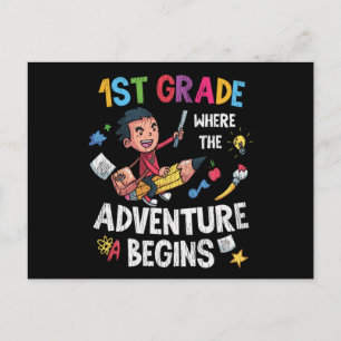 1st Grade Where Adventure Begins Back to School Postcard
