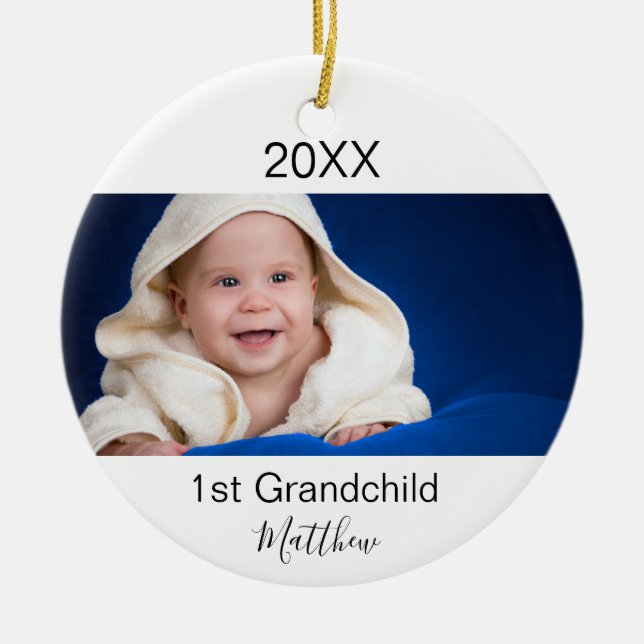 1st Grandchild baby photo grandparents Ceramic Ornament (Front)