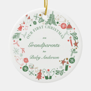 1st Grandparents Christmas Hat Tree Gloves Pattern Ceramic Ornament