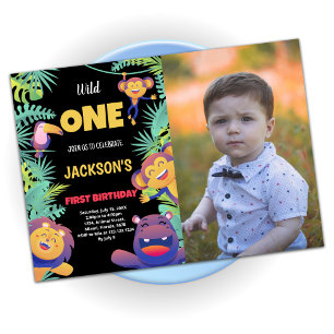 1st Green Safari Birthday Invitation with photo